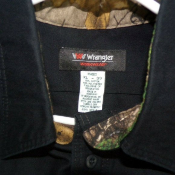 Wrangler WORKWEAR REALTREE Black/Camo Canvas Short Sleeve Work Shirt Men's XL - Picture 5 of 7